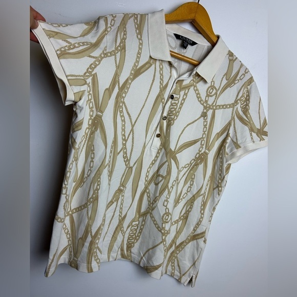Lauren Ralph Lauren Top Black Label Size Xl Chain Print Polo Short Sleeve Stretc - Picture 3 of 13